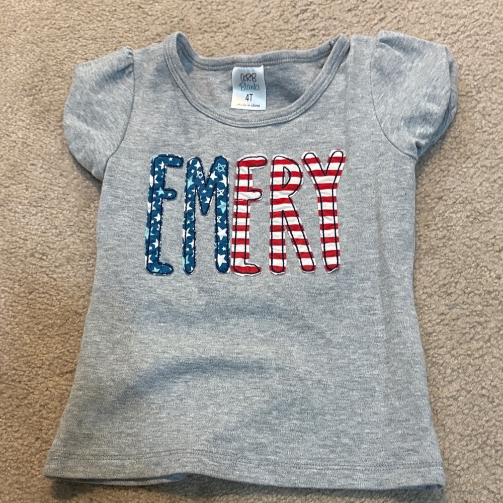 Gray Kids Shirt with Red and Blue Accents